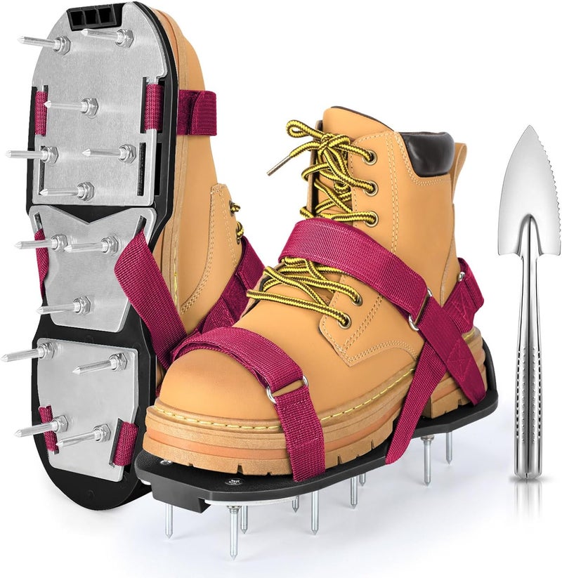 DenForste Lawn Aerator Shoes for Grass - Pre-Assembled Grass Aerator Shoes for Lawn - Soil Yard Aerator Tool for Aerating Patio Garden, Red - Image 1
